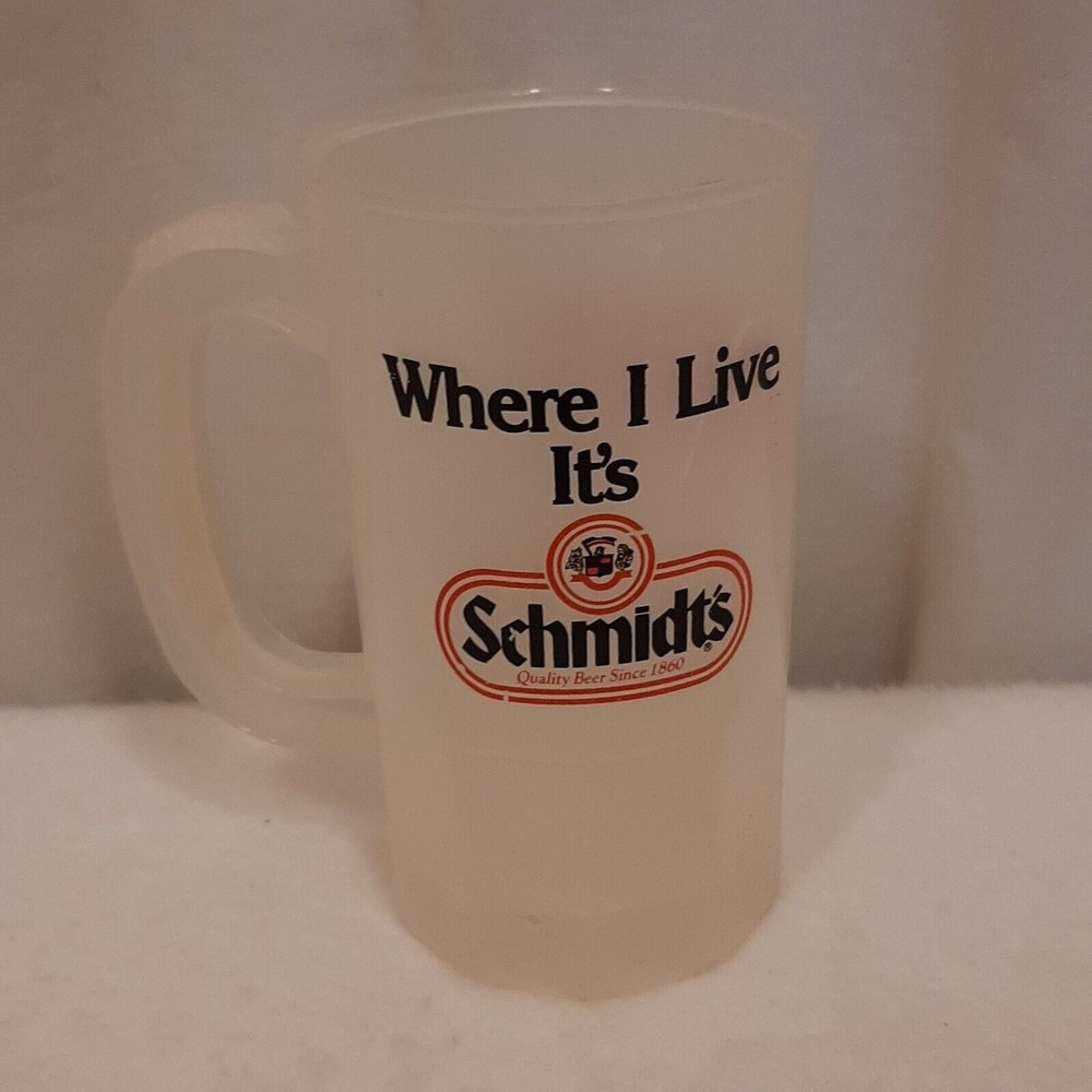 Advertisement Plastic Super Schmidts Beer Mug Coffee Cup 1980's Made in USA VTG